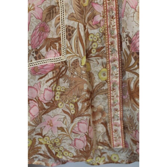 SPELL & THE GYPSY COLLECTIVE Sz S Small Jungle Print Shirt Top Crochet Trim - Picture 6 of 8